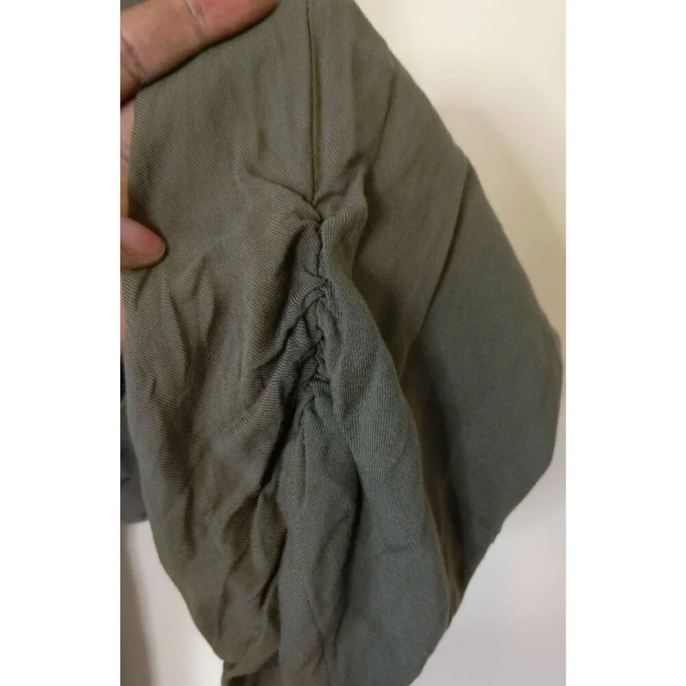 Ci Sono Womens Khaki Wide Leg 100% Rayon Pants Boho Coastal Smocked Waist Sz L - Picture 8 of 10